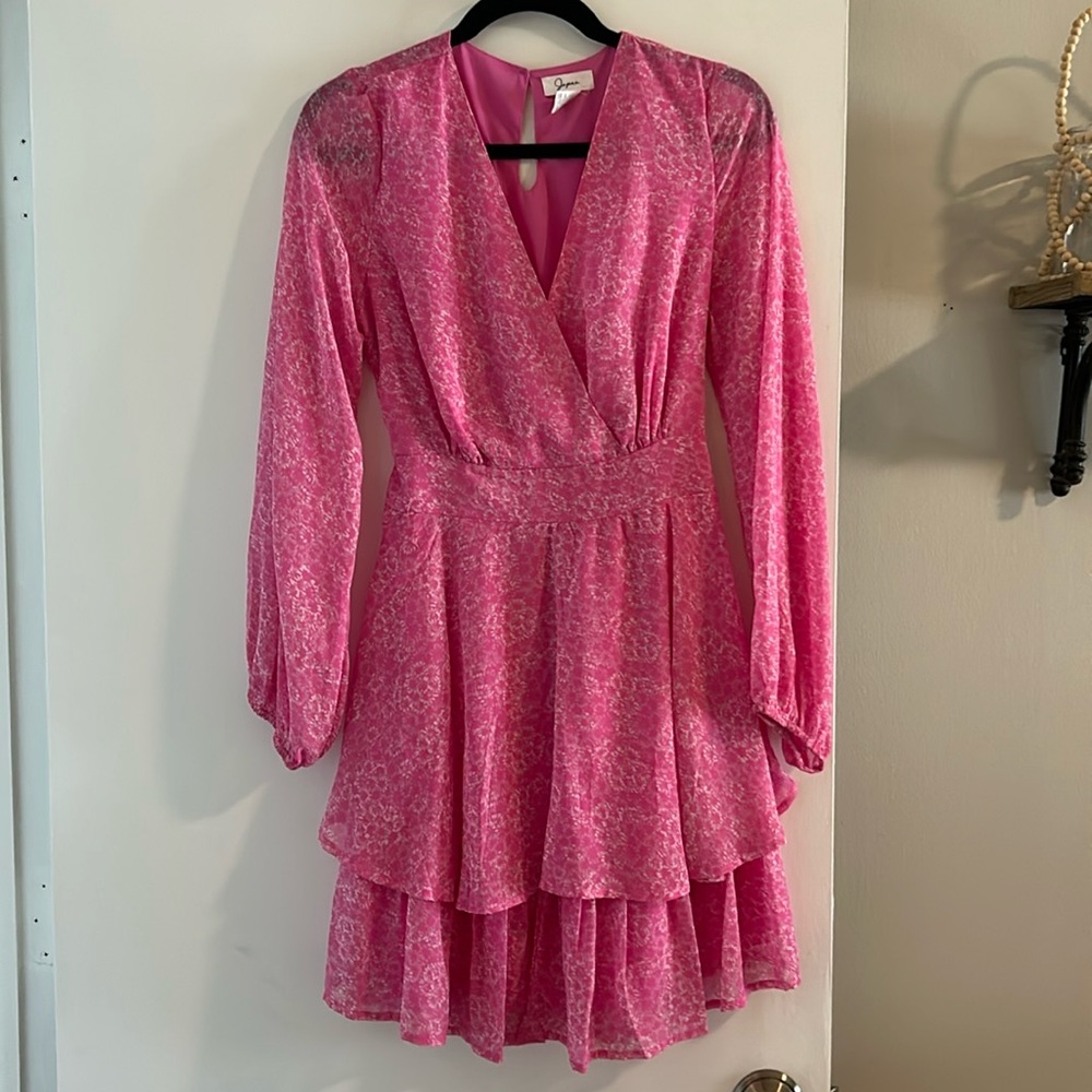 Pink and white long sleeve mini dress. Size large